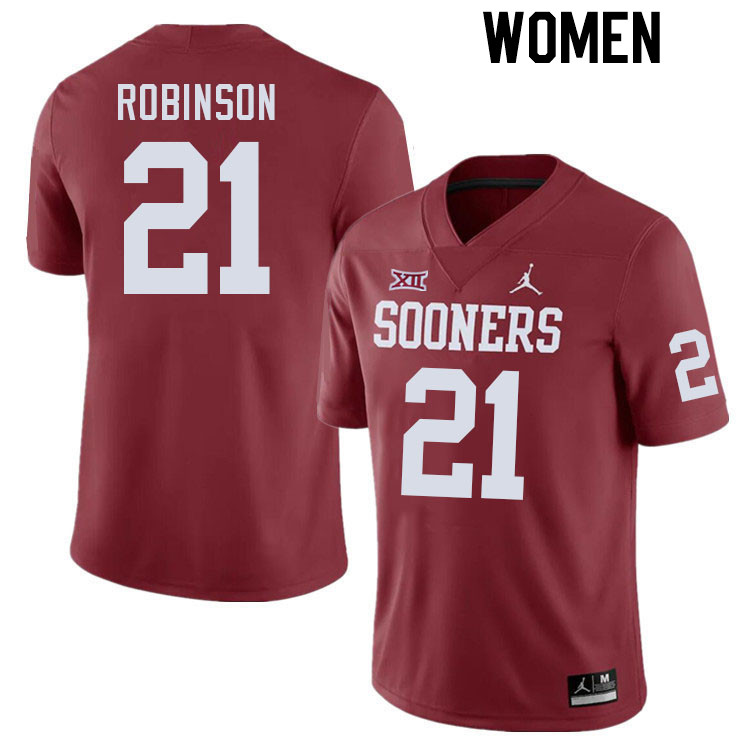 Women #21 Xavier Robinson Oklahoma Sooners College Football Jerseys Stitched-Crimson